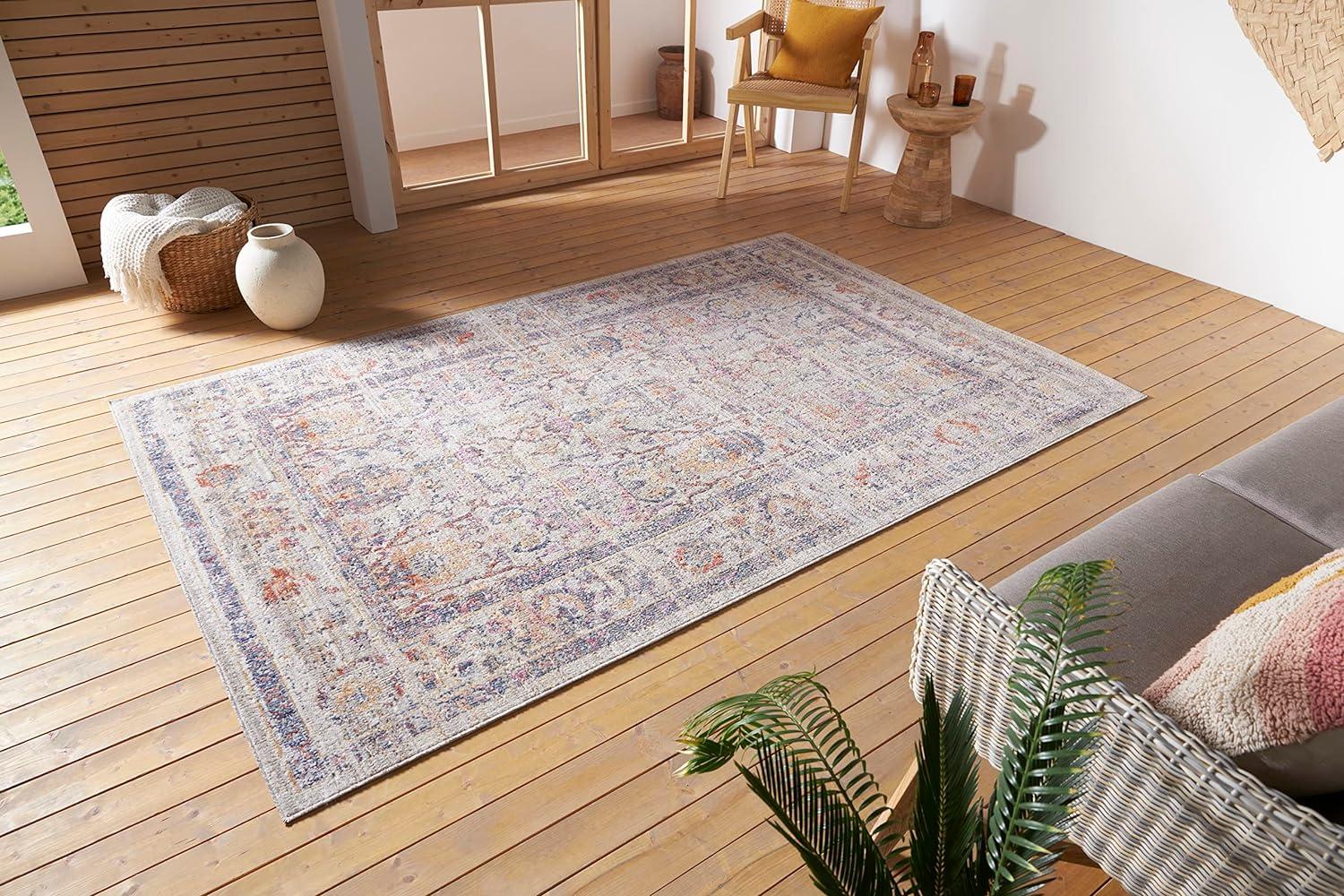 Nouristan Luxor In- & Outdoor Teppich Orient – Orientalischer Flachgewebe Vintage Used Look Waschbar Wetterfest & UV-beständig für Balkon, Terrasse, Garten, Wohnzimmer – Creme Multicolor, 115x170cm Bild 1