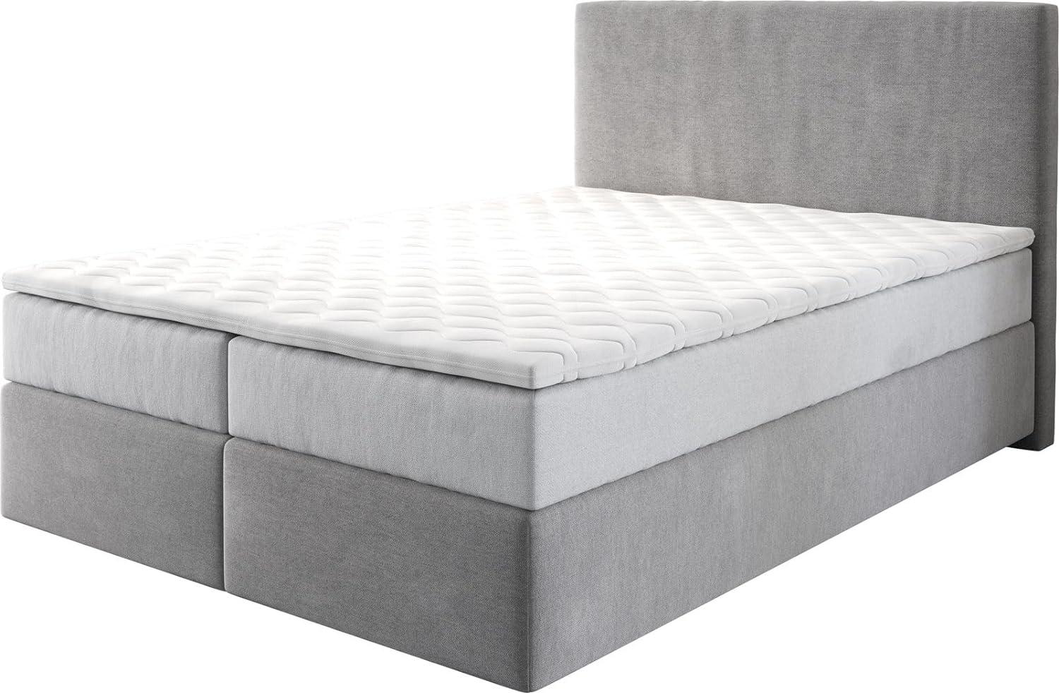 Boxspringbett Dream-Well 140x200 cm Mikrofaser Grau mit TFK Matratze und Visco Topper Bild 1