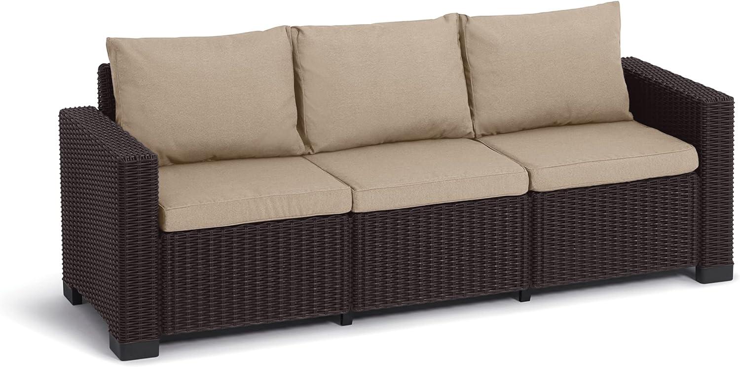 Allibert by Keter Gartenlounge Sofa California 3-Sitzer, braun/warm taupe, inkl. Sitz- und Rückenkissen, Kunststoff, runde Rattanoptik, 199 x 68 x 72 cm Bild 1