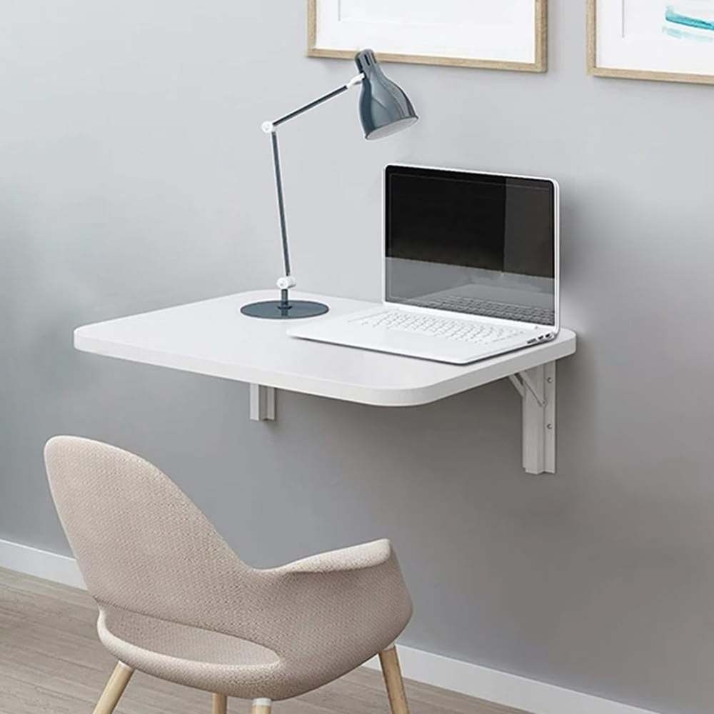 Shally Dogan Klappbarer Wandtisch, 60x40 cm, aus Holz, zusammenklappbar, platzsparend, vielseitig, Schreibtisch, Esstisch, Wohnzimmer, Badezimmer, Küche (weiß) Bild 1