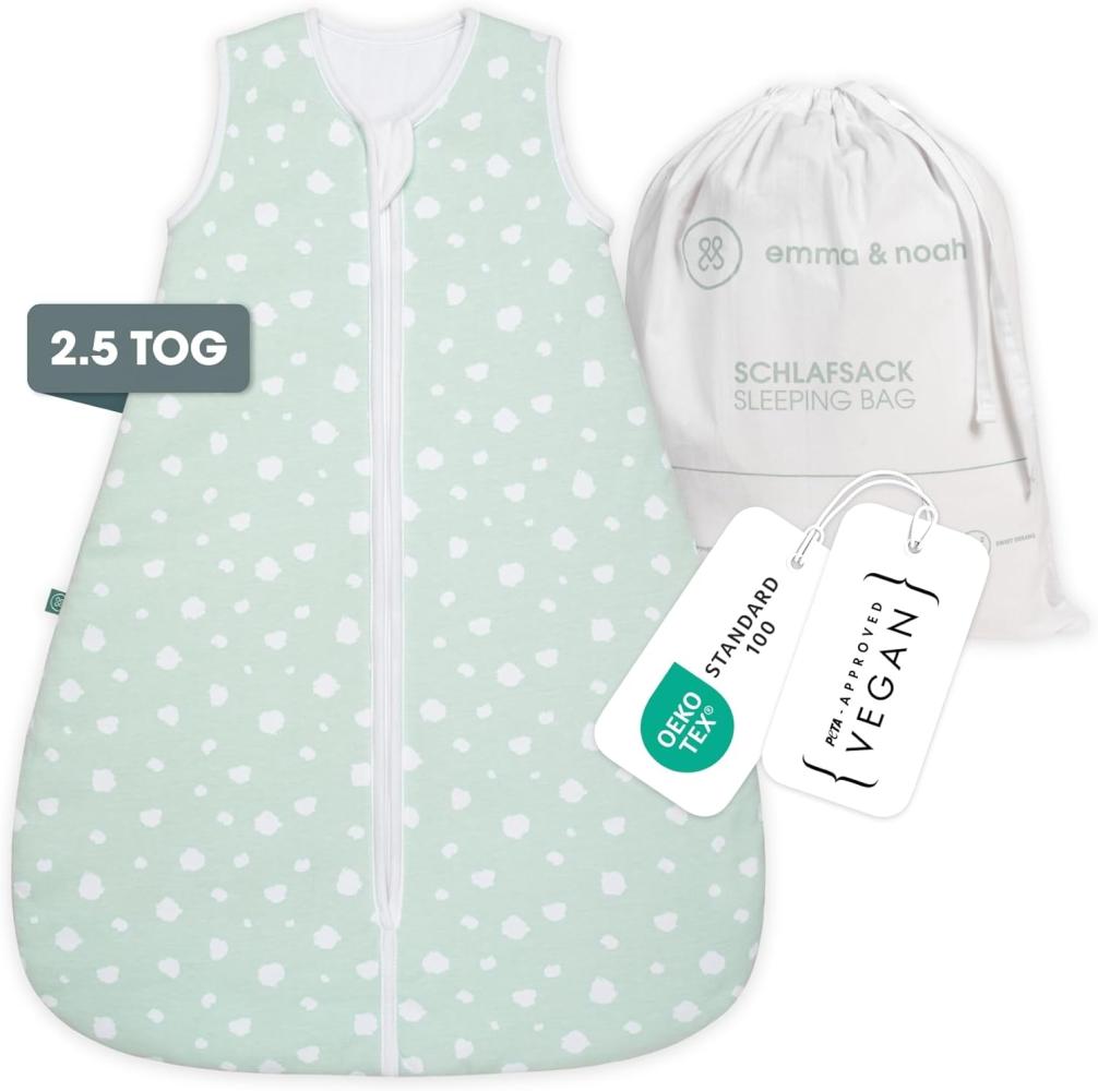 emma & noah Premium Baby Schlafsack, Flauschig Weich, Bequem & Atmungsaktiv, 100% natürliche Baumwolle, Oeko-TEXZertifiziert Großzügige Bewegungsfreiheit, 2. 5 TOG (Punkte Mint, 110 cm) Bild 1