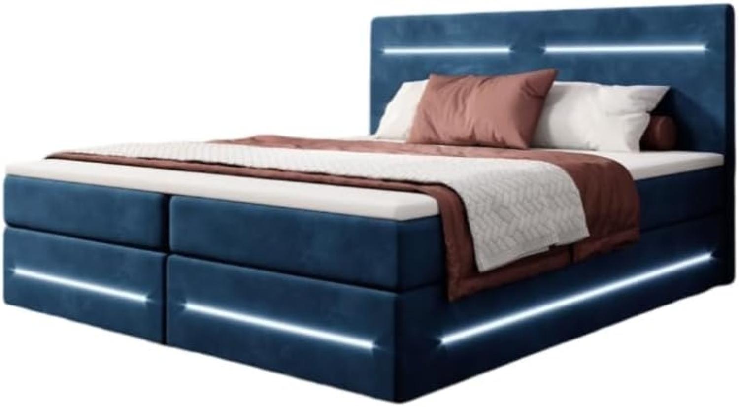 Boxspringbett Lara mit Stauraum und LED (Samt) 200x200 Blau H3 Bild 1