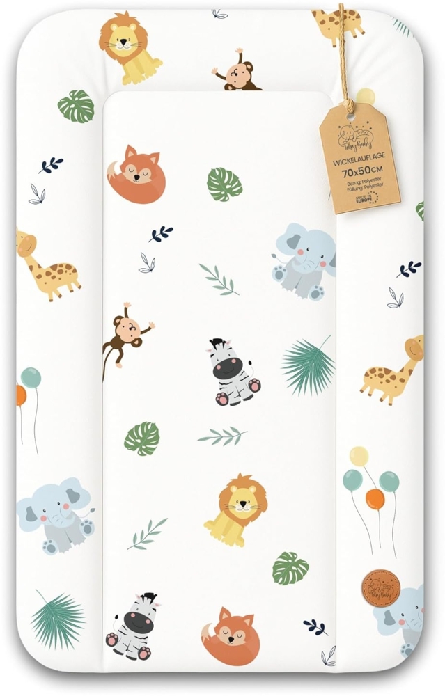 Wickelauflage Wickelunterlage abwaschbar und wasserdicht 70x50 cm - Wickelmatte zum Auflegen auf Wickeltisch Wickelaufsatz Wickelkommode oder Waschmaschine changing mat 70x50 Safari Bild 1