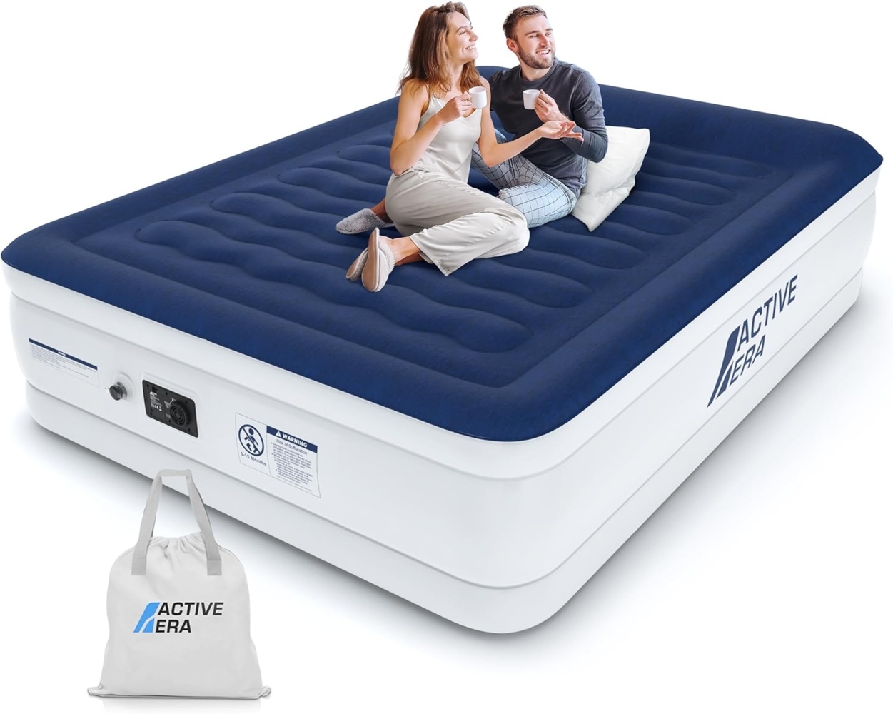 Active Era Luxus Doppel Luftbett – selbstaufblasendes Gästebett mit eingebauter, elektrischer Pumpe, integriertem Kissen und besonderer Luftträger Technologie - 203 x 152 x 56 cm Bild 1