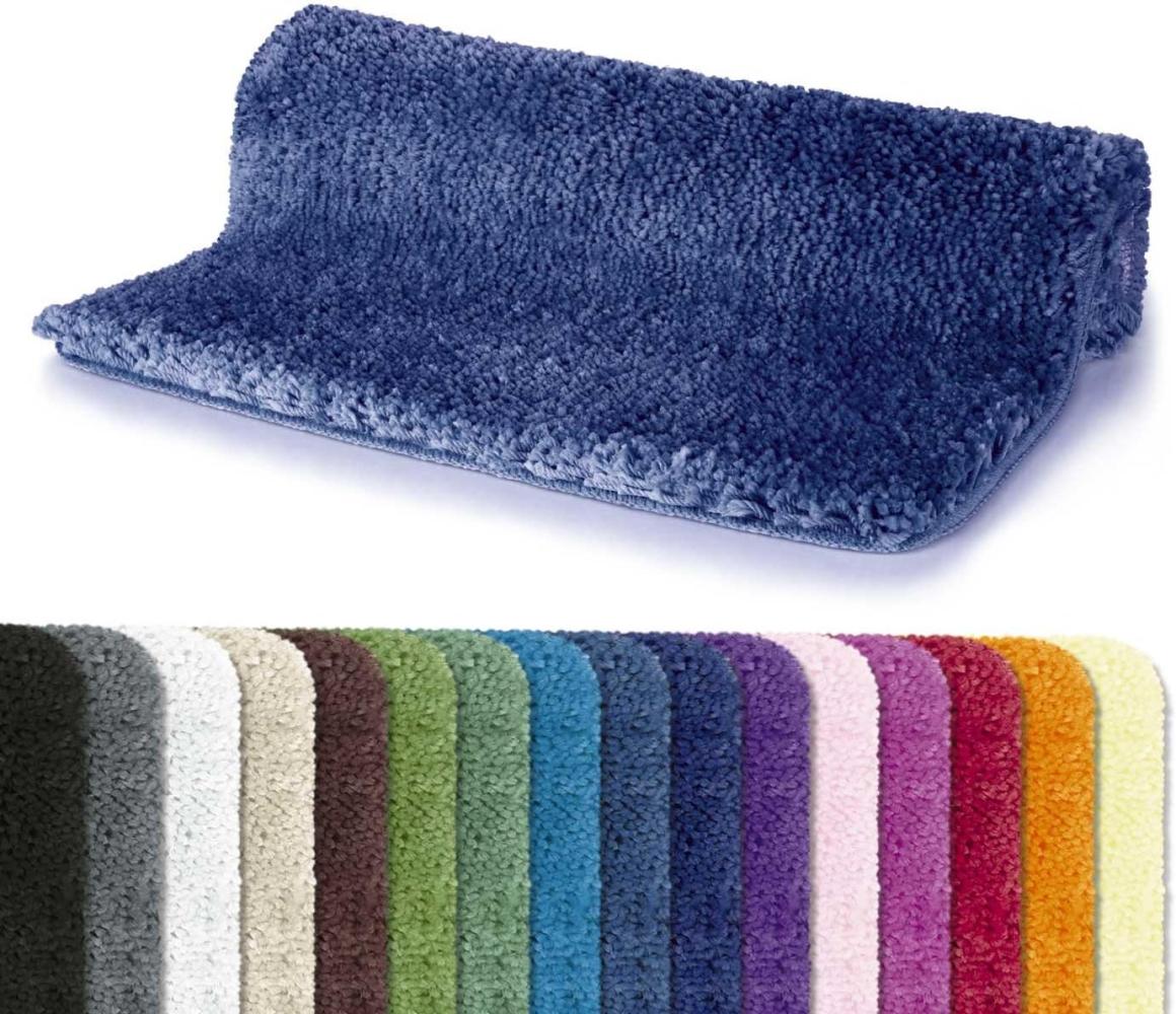 Spirella Badteppich Badematte Duschvorleger Mikrofaser Hochflor | flauschig | rutschhemmend | geeignet für Fußbodenheizung | 55x65 cm | Marine Blau Bild 1