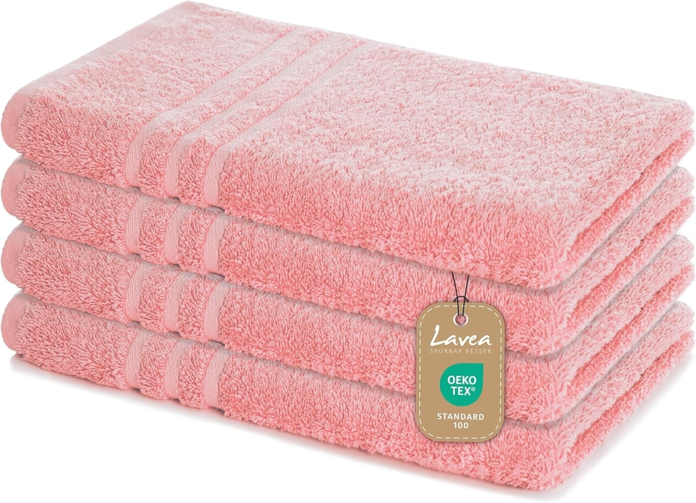Lavea 4er Set Handtuch 50x100 cm – Saugstarke und Weiche Handtücher aus 100% Baumwolle, Frottierserie Elena – Waschbar und Strapazierfähig - Pastellrosa Bild 1