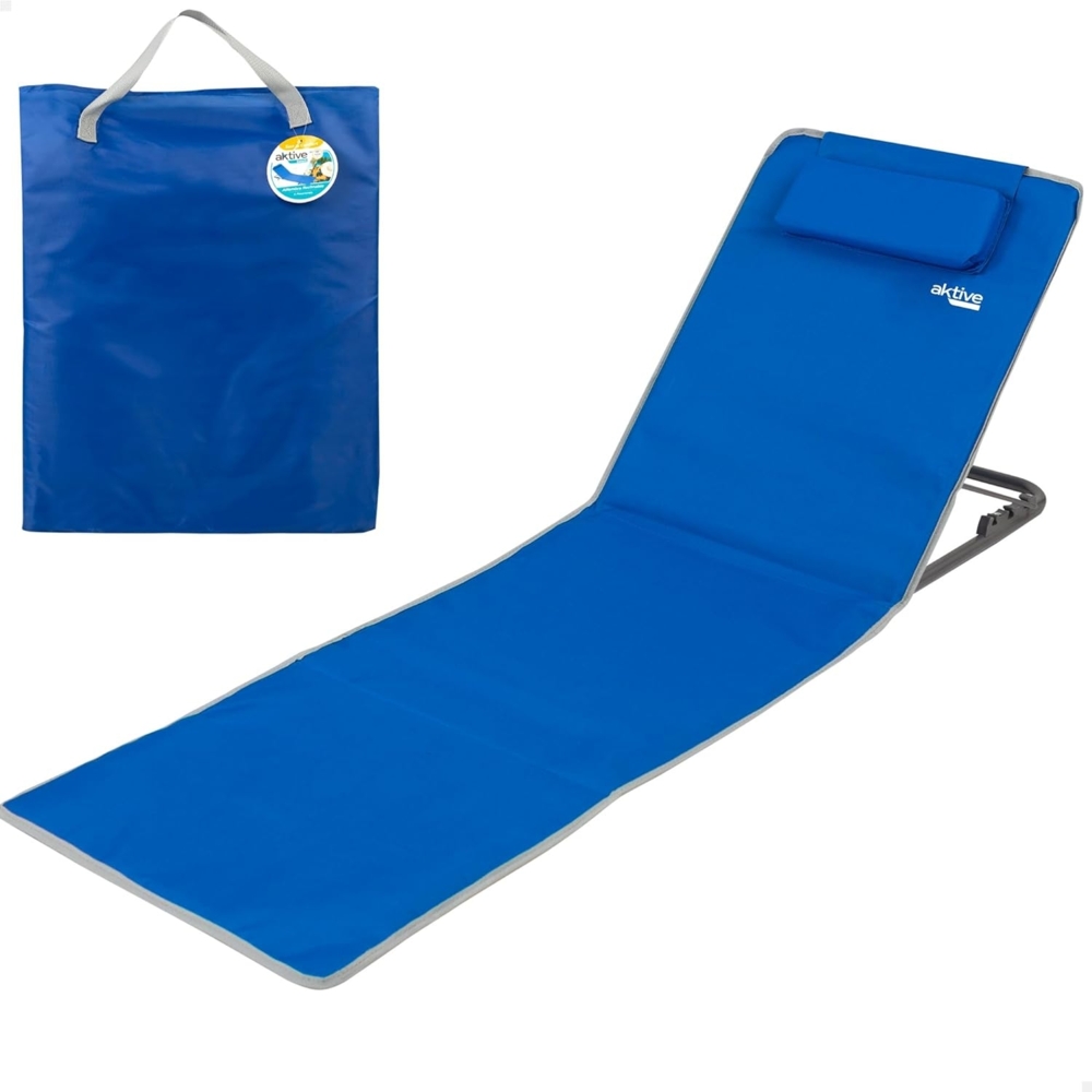 AKTIVE 62639 Strandmatte mit Rückenlehne, Maße 48 x 130 x 43,5 cm, klappbare Strandliege mit Tragetasche und integriertem Griff, gepolstertes Strandkissen in 2 Positionen Bild 1