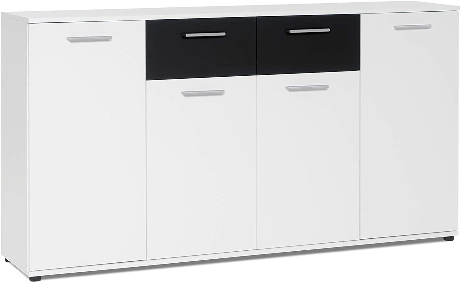 Möbelando 'Jacklin II' Sideboard, Spanplatte, 160 x 35 x 85 cm, Weiß / Schwarz Bild 1