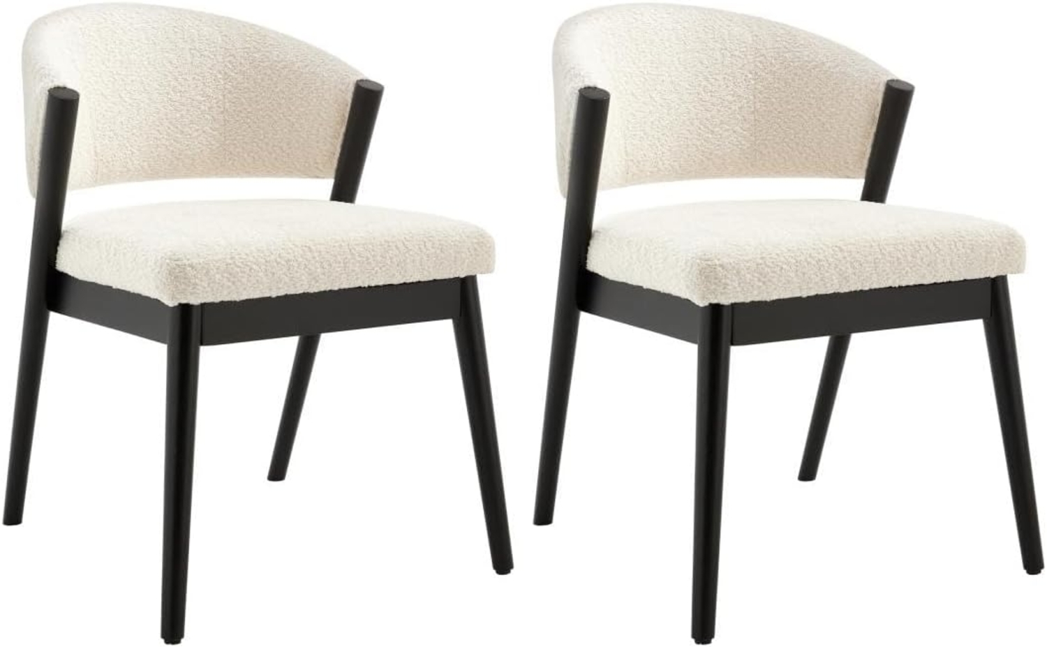 Vente-unique - 2er-Set Stühle - Boucléstoff & schwarzes Kautschukholz - Weiß - ZELVYN Bild 1