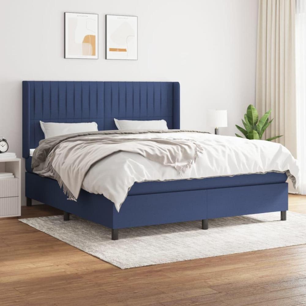 vidaXL Boxspringbett mit Matratze Blau 180x200 cm Stoff 3131615 Bild 1