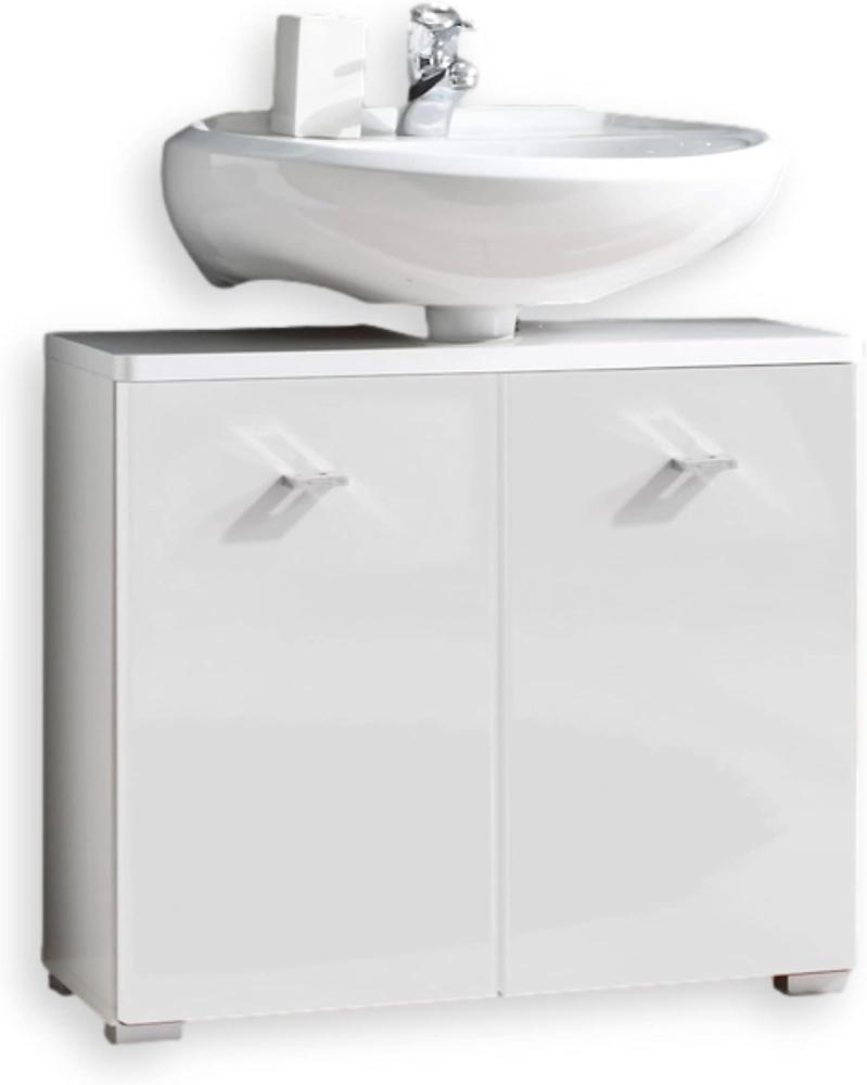 BAROLO Badezimmer Waschbeckenunterschrank in Weiß Hochglanz - Bad Unterschrank Badezimmerschrank mit viel Stauraum - 70 x 61 x 31 cm (B/H/T) Bild 1