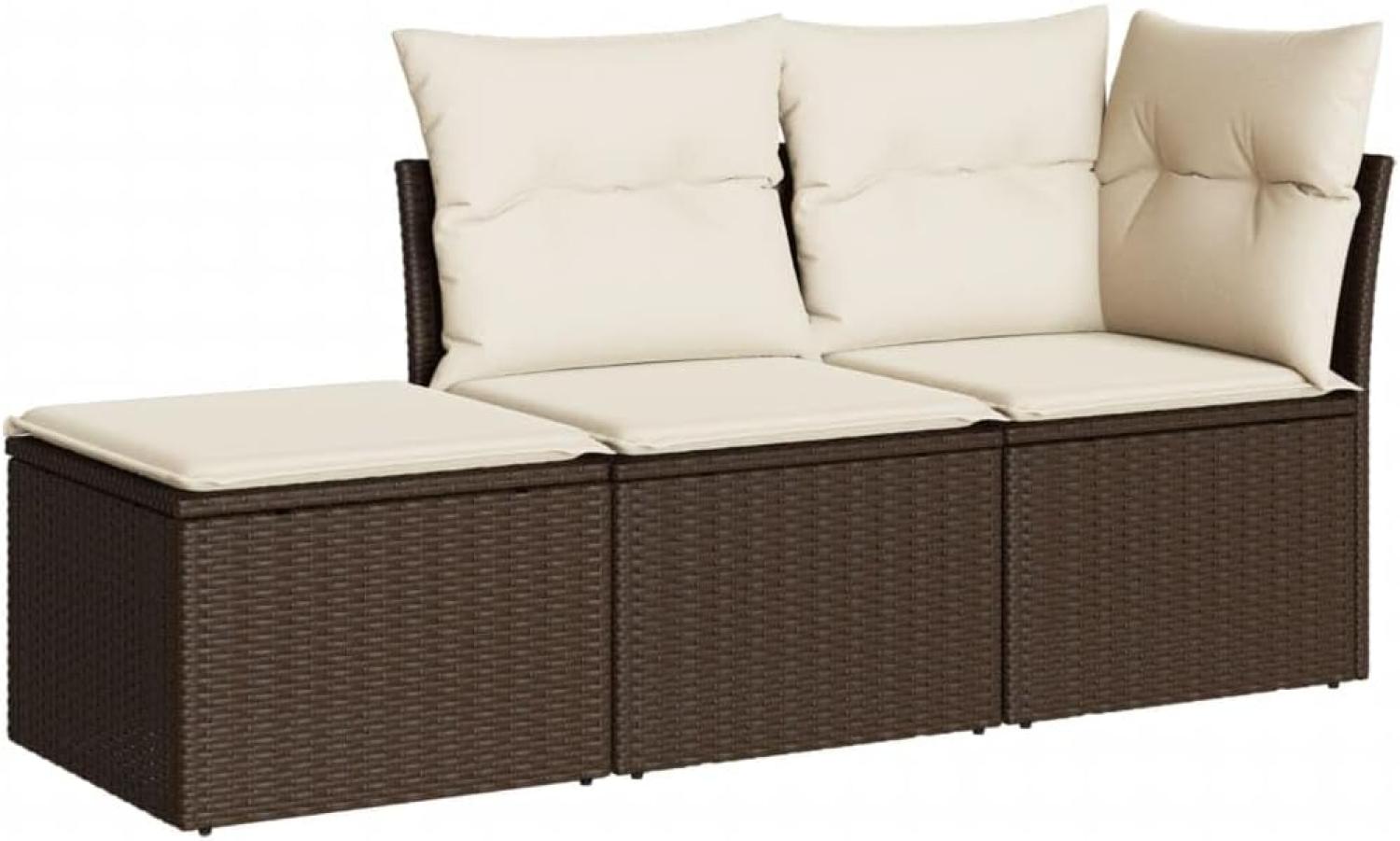 vidaXL 3-tlg. Garten-Sofagarnitur mit Kissen Braun Poly Rattan 3217473 Bild 1