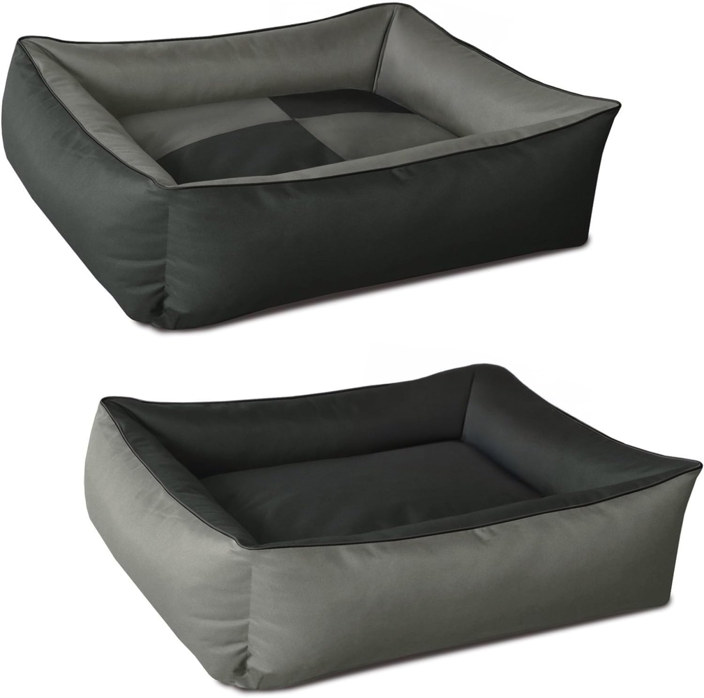 BedDog 2in1 Hundebett MAX QUATTRO, großes Hundekörbchen aus Cordura, waschbares Hundebett mit Rand, Hundesofa (L) ca. 80x65x18cm, ROCK-FLOW (grau/anthrazit) Bild 1