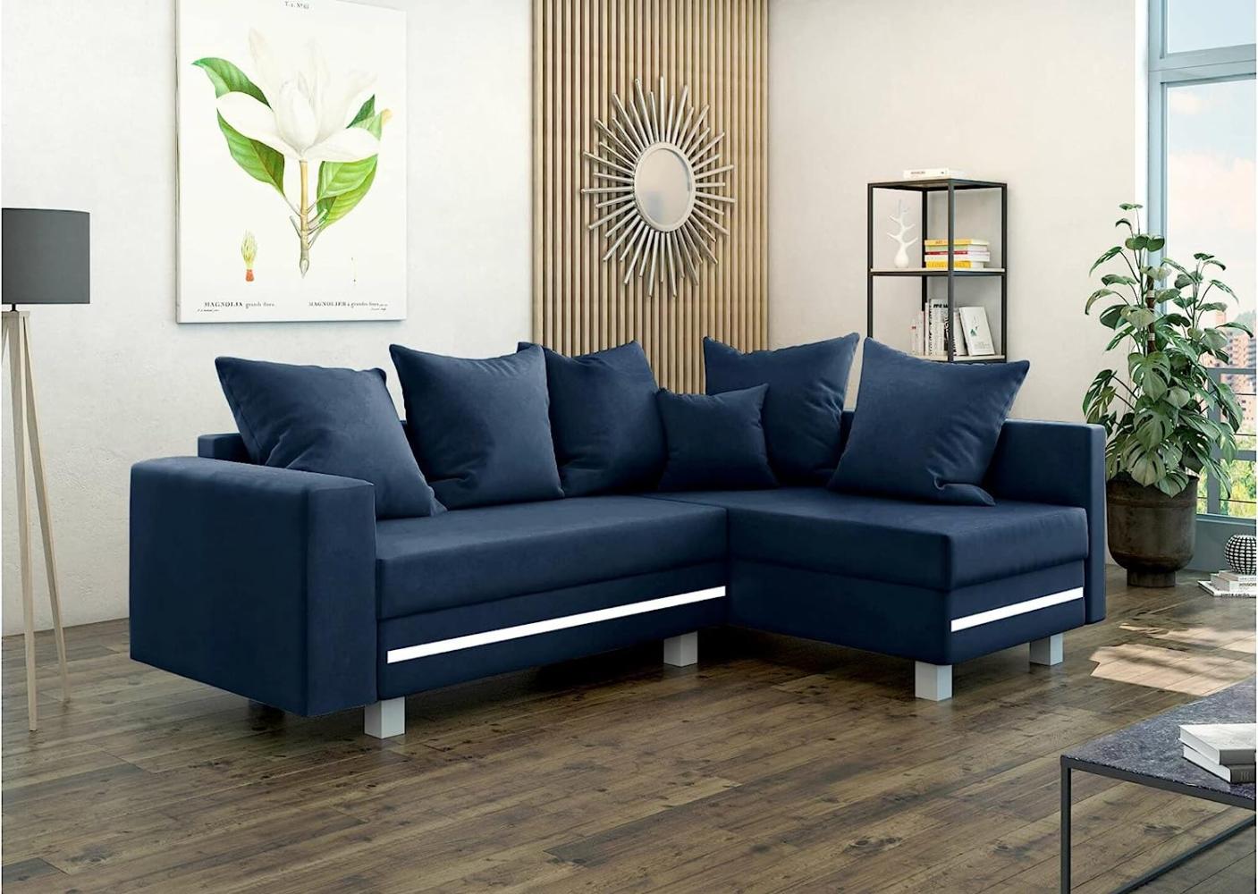 Stylefy Morgan Ecksofa Velours MANILA Dunkelblau Rechts Bild 1
