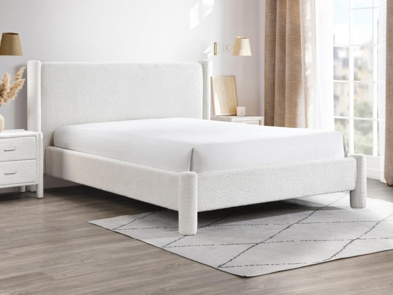 Vente-unique - Bett - 160 x 200 cm - Bouclé-Stoff - Weiß - CONOMO Bild 1