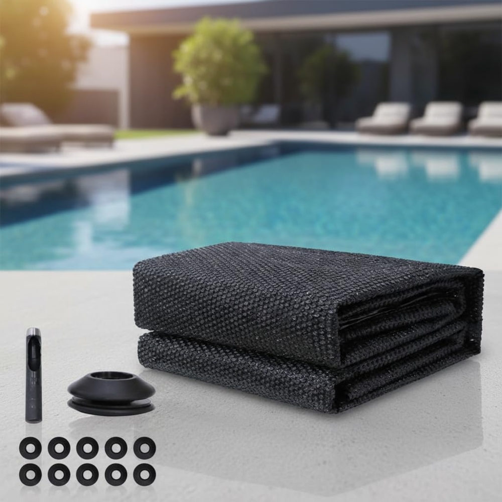 Pool Solarfolie 600x400 Schwarz Solarplane Solarheizung Abdeckplane Poolheizung Wärmeplane Ösen Bild 1