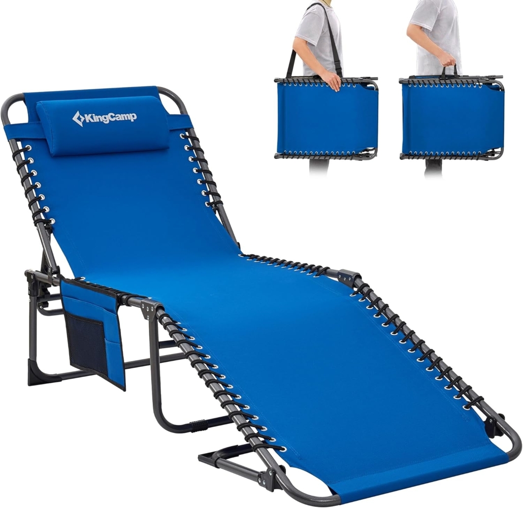 KingCamp Campingliege Sonnenliege Gartenliege klappbar 5-Stufig Verstellbarer Rückenlehne Liege Gartenstuhl Strandliege Camping Klappbett mit Kopfkissen für Garten Urlaub Outdoor Strand Pool Bild 1