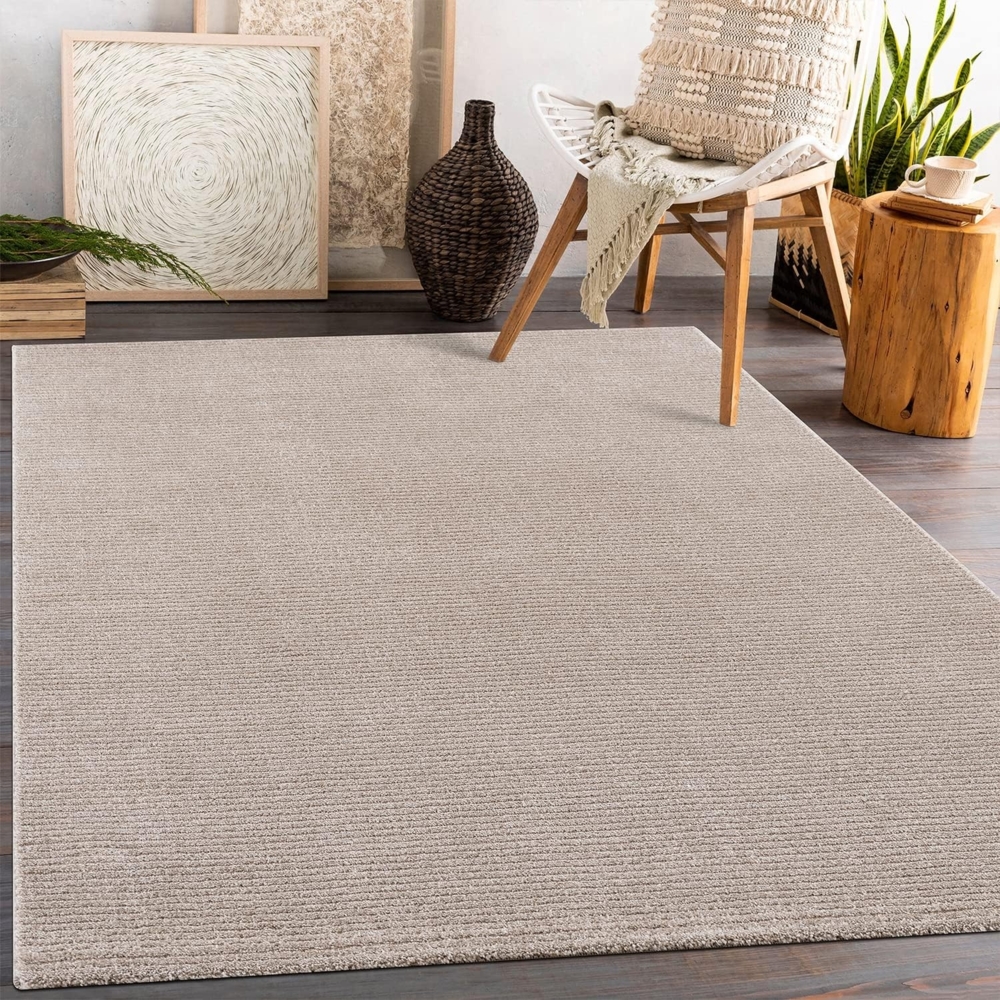 Teppich Wohnzimmer - Beige - 80x150 cm - Meliert Muster - Einfarbig - Hoch Tief Effekt - Kurzflor Weich Schlafzimmer Kinderzimmer Dekoration - Deko Teppiche Bild 1