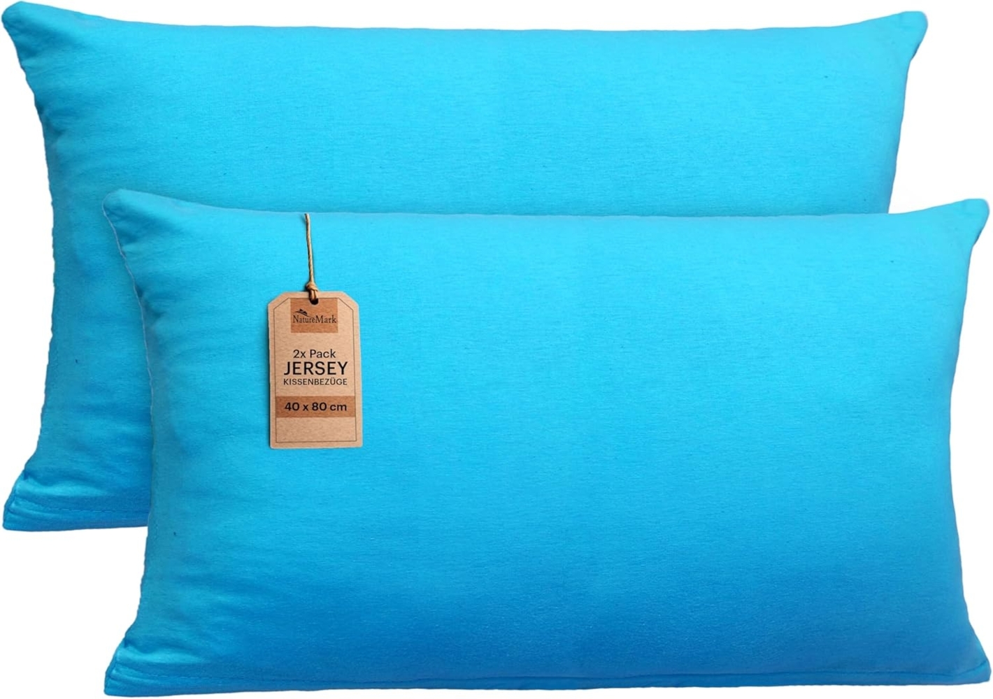 NatureMark 2er Pack Jersey Kissenbezug Kissenhülle Kissenbezüge Seitenschläferkissen Nackenkissen viele Größen und Farben ÖKO-TEX (40x80 cm, Türkis) Bild 1