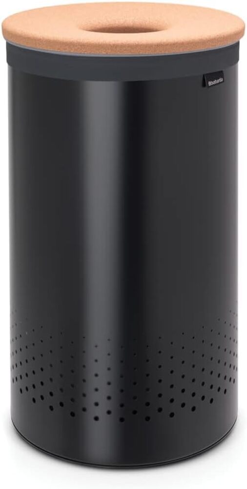 Brabantia Wäschebox mit Korkdeckel, 60L, Black, Stahl, 60 L Bild 1