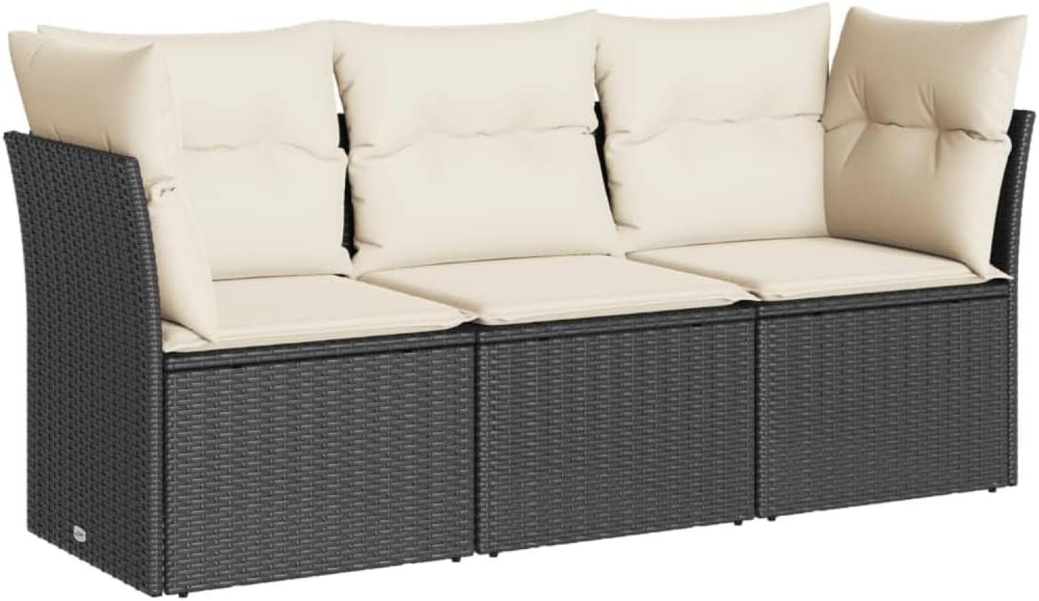 vidaXL 3-tlg. Garten-Sofagarnitur mit Kissen Schwarz Poly Rattan 3249045 Bild 1