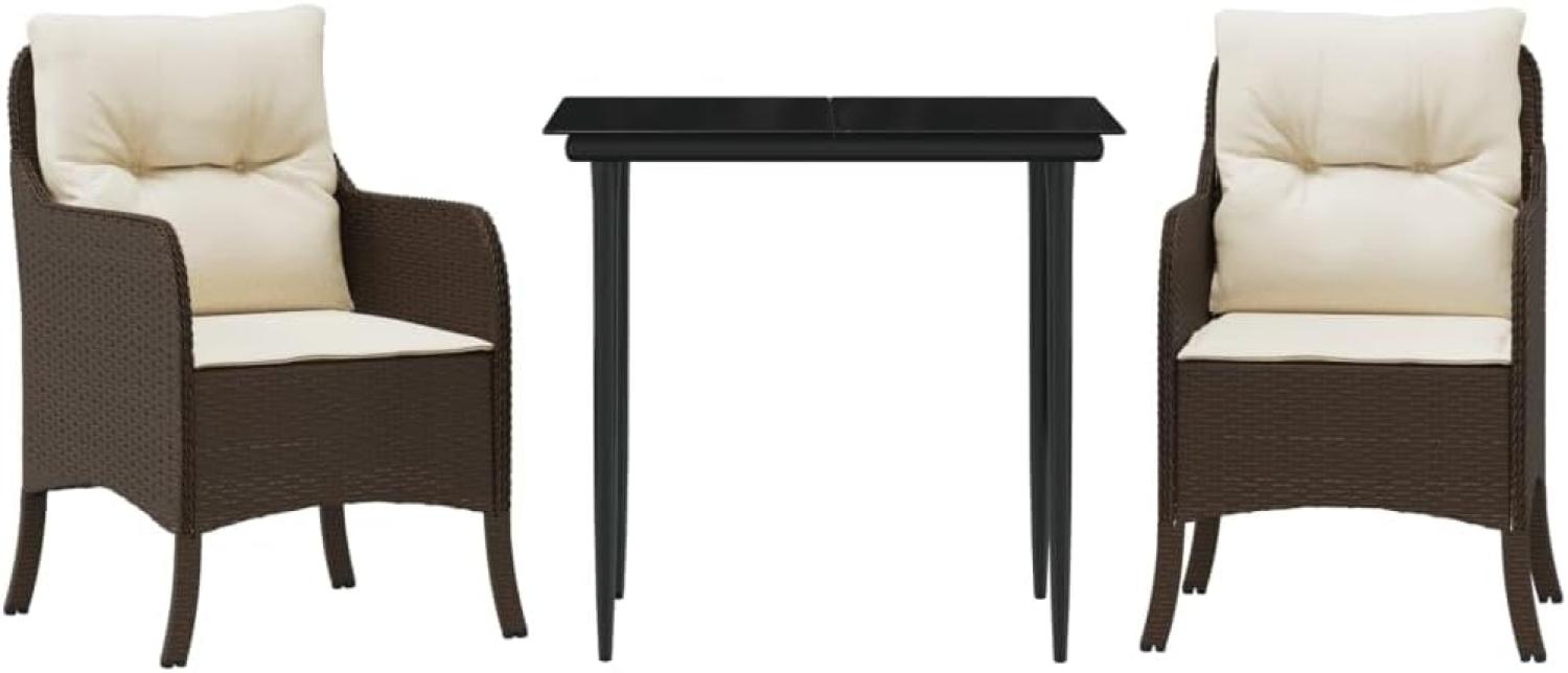 vidaXL 3-tlg. Garten-Essgruppe mit Kissen Braun Poly Rattan 3211934 Bild 1