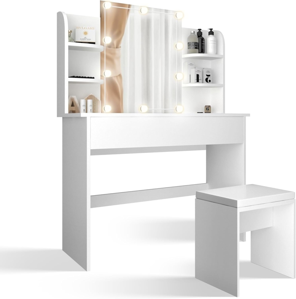 MIADOMODO Schminktisch mit Beleuchtung Hocker Spiegel Kosmetiktisch Frisiertisch Bild 1