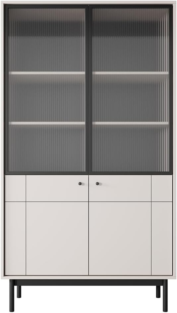 Lomadox Vitrine JANTAR-160 in kaschmir, schwarzen Holzfüßen, gefräste Front, 103,5 cm breit Bild 1