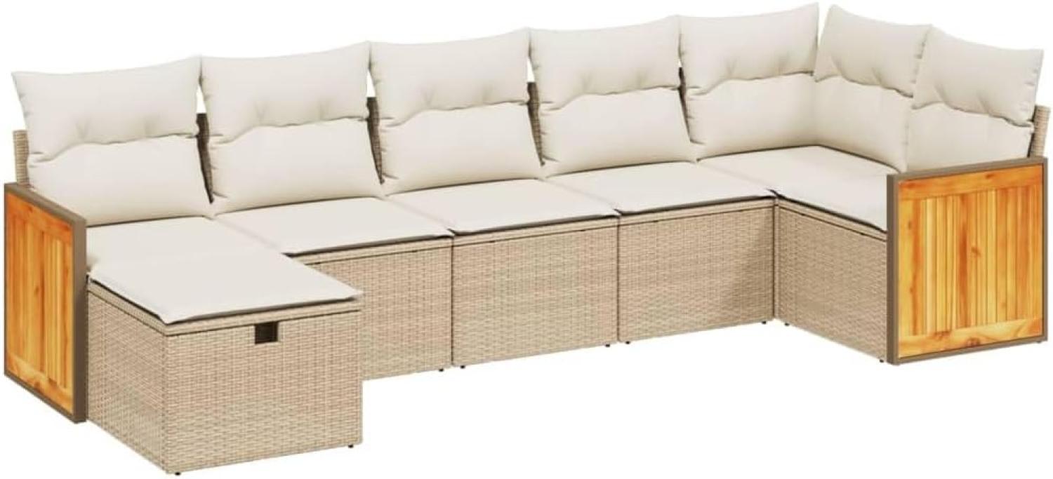 vidaXL 7-tlg. Garten-Sofagarnitur mit Kissen Beige Poly Rattan 3265748 Bild 1