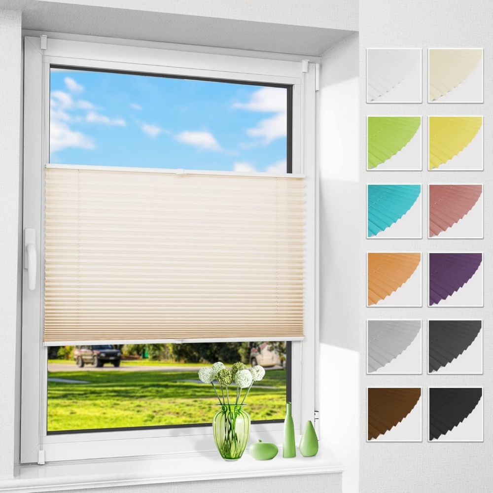 Allesin Plissee ohne Bohren Plissees Klemmfix Creme 50x120 cm(BxH), Plisseerollo Faltrollo mit Klemmträger, Jalousie Rollos für Fenster und Tür, Sichtschutz und Sonnenschutz Bild 1