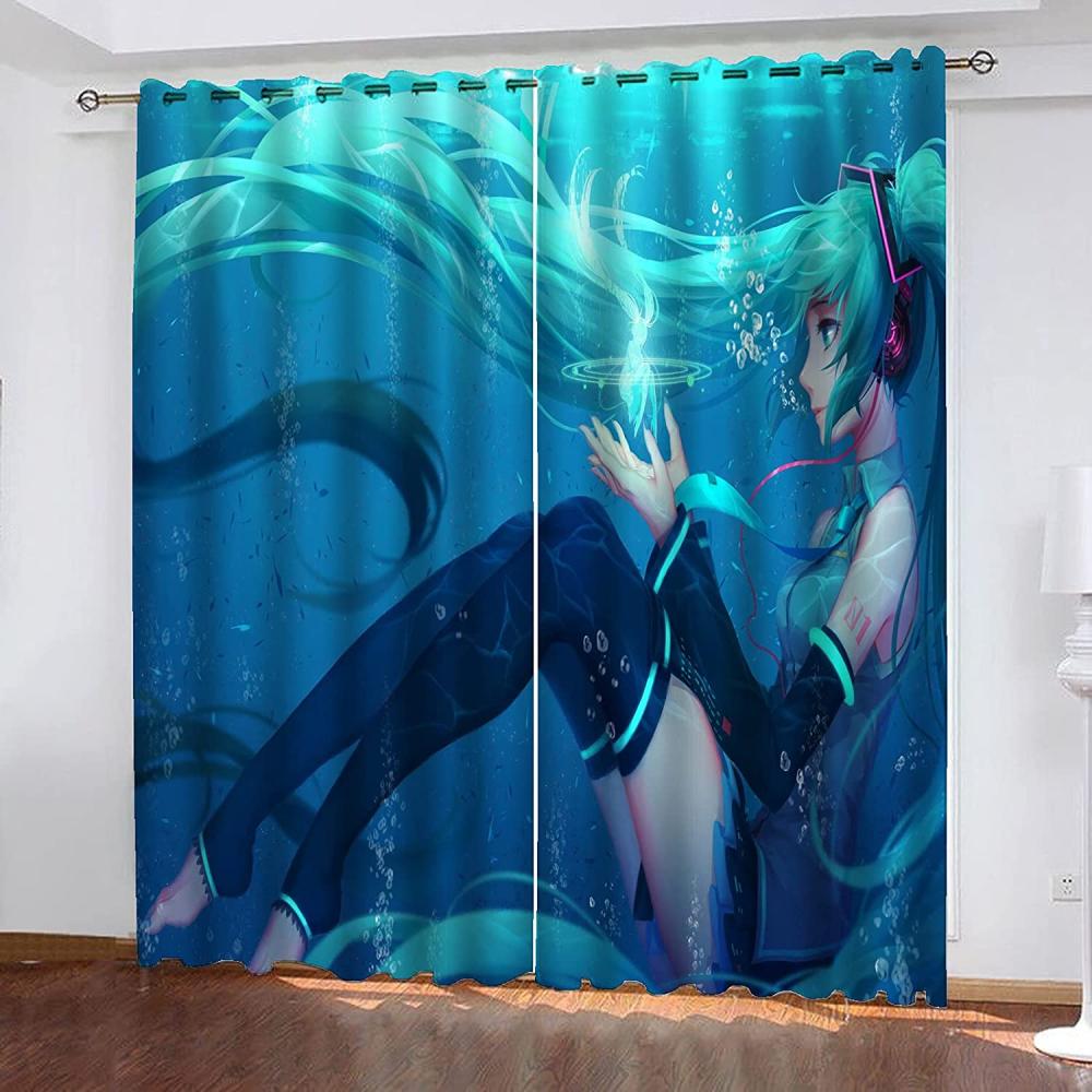 Fgolphd Verdunkelungsvorhang-Set 3D-Druck Anime Cartoons Hatsune Miku Vorhänge Für Kinderzimmer Schiebegardine Blickdicht Für Dekoration Wohnzimmer Esszimmer (183×160(BxH),12) Bild 1