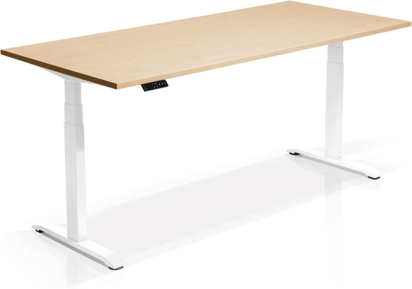 Möbel-Eins OFFICE ONE elektrisch höhenverstellbarer Schreibtisch / Stehtisch, Material Dekorspanplatte weiss ahornfarbig 200 x 80 cm Bild 1