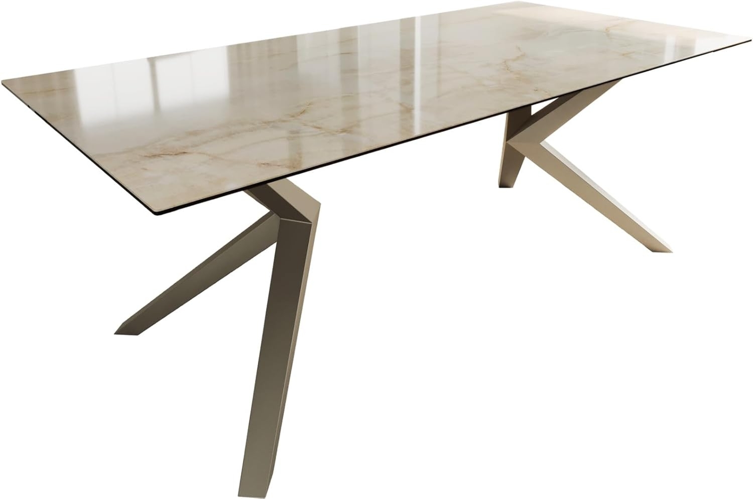 Esstisch Edge 200x100 Keramik Laminam® Onice Oro ?Zenthara kantig Metall Effektfinish Titan Bild 1