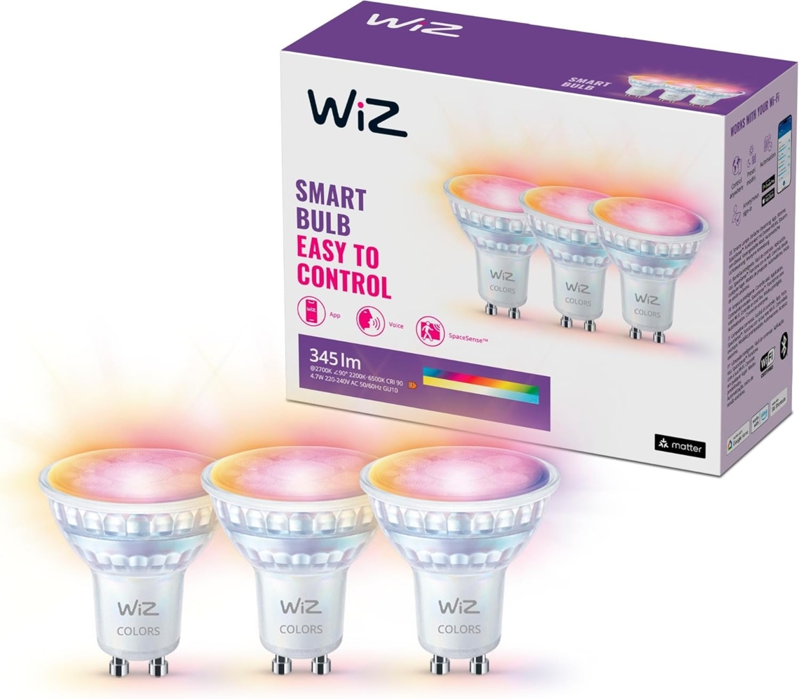 WiZ White & Color GU10 Tunable 60W Glas Dreierpack Bild 1