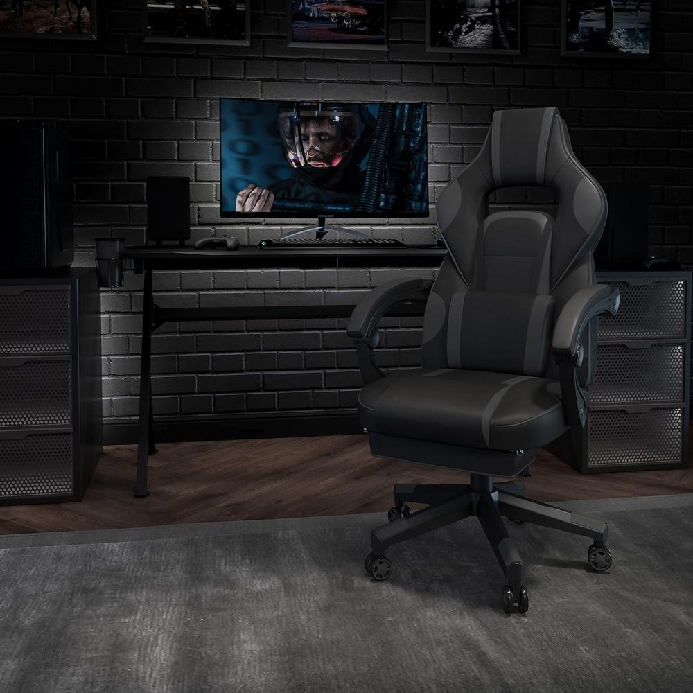 Flash Furniture Gaming Stuhl mit hoher Rückenlehne – Ergonomischer Bürosessel mit verstellbaren Armlehnen und Fußstütze – Perfekt als Zockerstuhl und fürs Home Office – Schwarz Bild 1