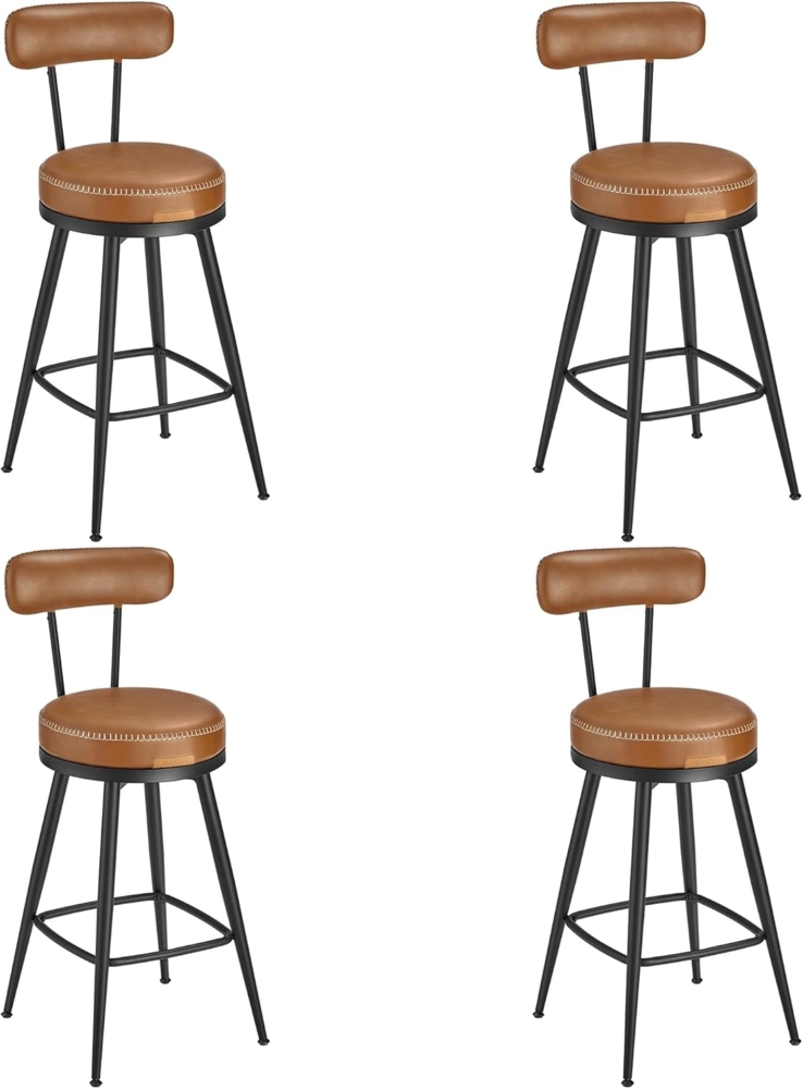 VASAGLE EKHO Kollektion - 360° drehbarer Barhocker, 2er Set, Hocker mit Rückenlehne für Kücheninsel, Kunstleder mit Nähten, Mid-Century-Modern-Stil, 65 cm hoch, Küche, Hausbar, karamellbraun Bild 1