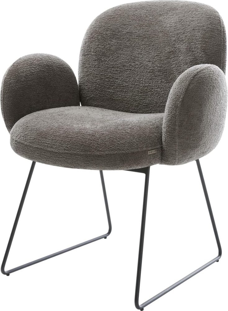 Esszimmerstuhl Nube-Flex mit Armlehnen Bouclé Soft Schlamm Kufengestell Schwarz Taschenfederkern Bild 1