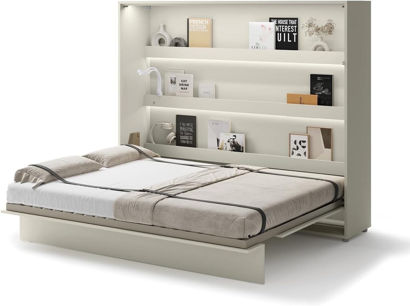 MEBLINI Schrankbett Bed Concept - BC-14 - 160x200 cm Horizontal - Kaschmir mit Matratze - Wandbett mit Lattenrost - Klappbett mit Schrank - Wandklappbett - Murphy Bed - Bettschrank Bild 1