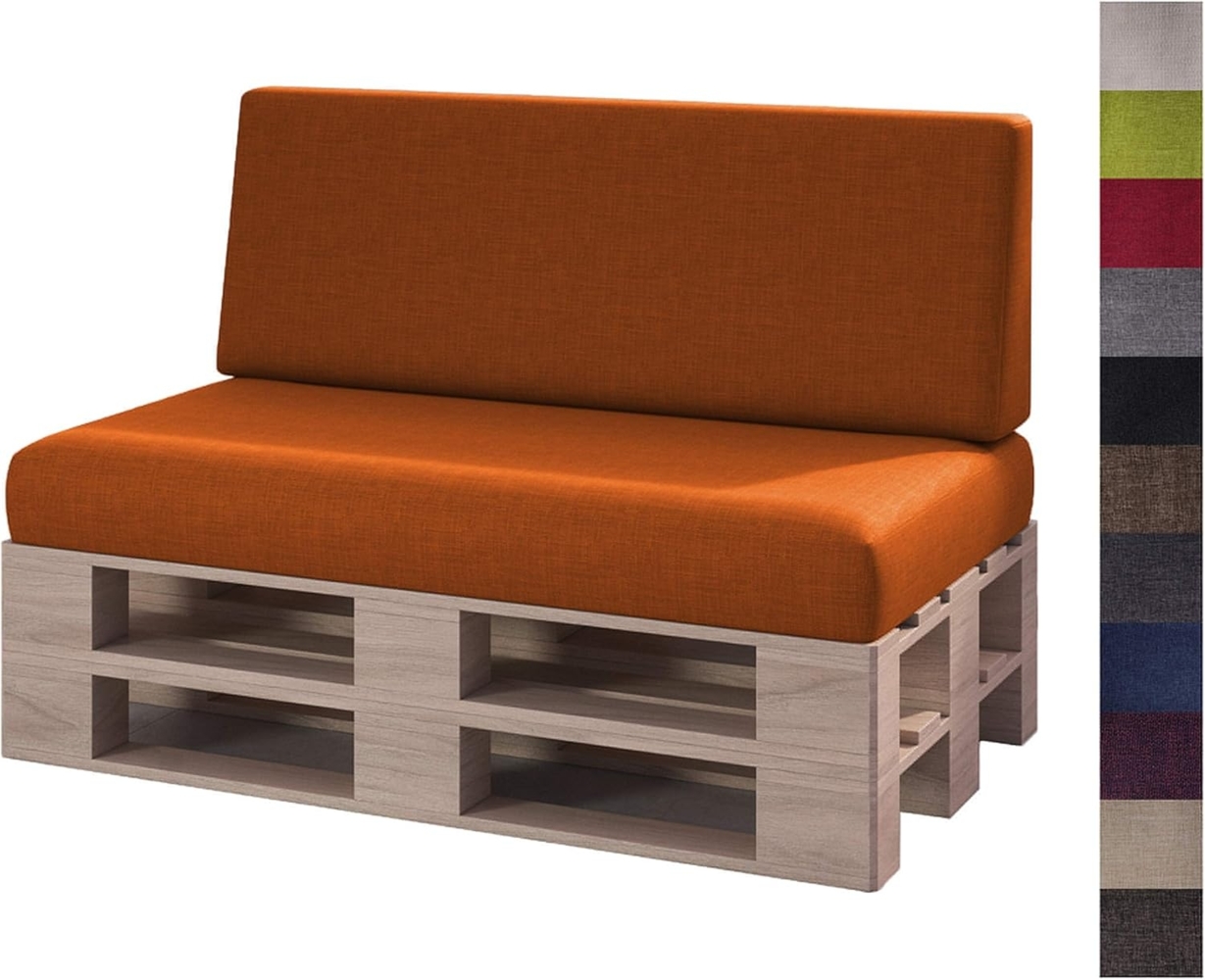 sunnypillow Palettenkissen mit abnehmbarem Bezug Kaltschaum Palettenauflage Palettenpolster Palettensofa Sitzkissen Rückenlehne Indoor Outdoor 2er Set 120x80 Orange Bild 1