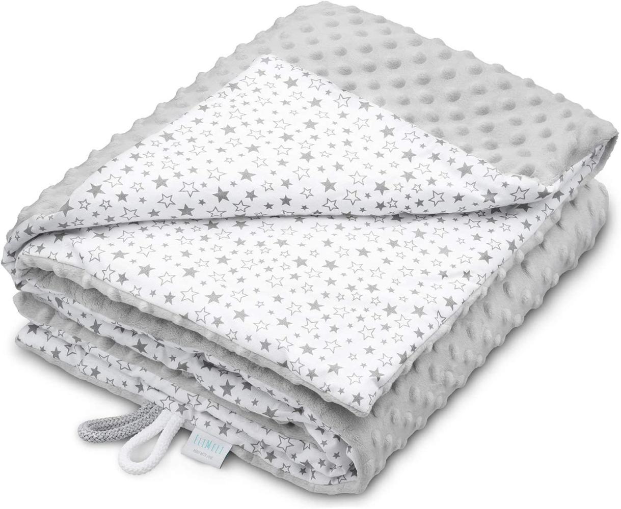 EliMeli Minky Babydecke Kuscheldecke Krabbeldecke | super weichem Minky Dots Polar Fleece | Baumwolle | Füllung | 75x100 hoch Qualität (Grey - Grey Stars) Bild 1