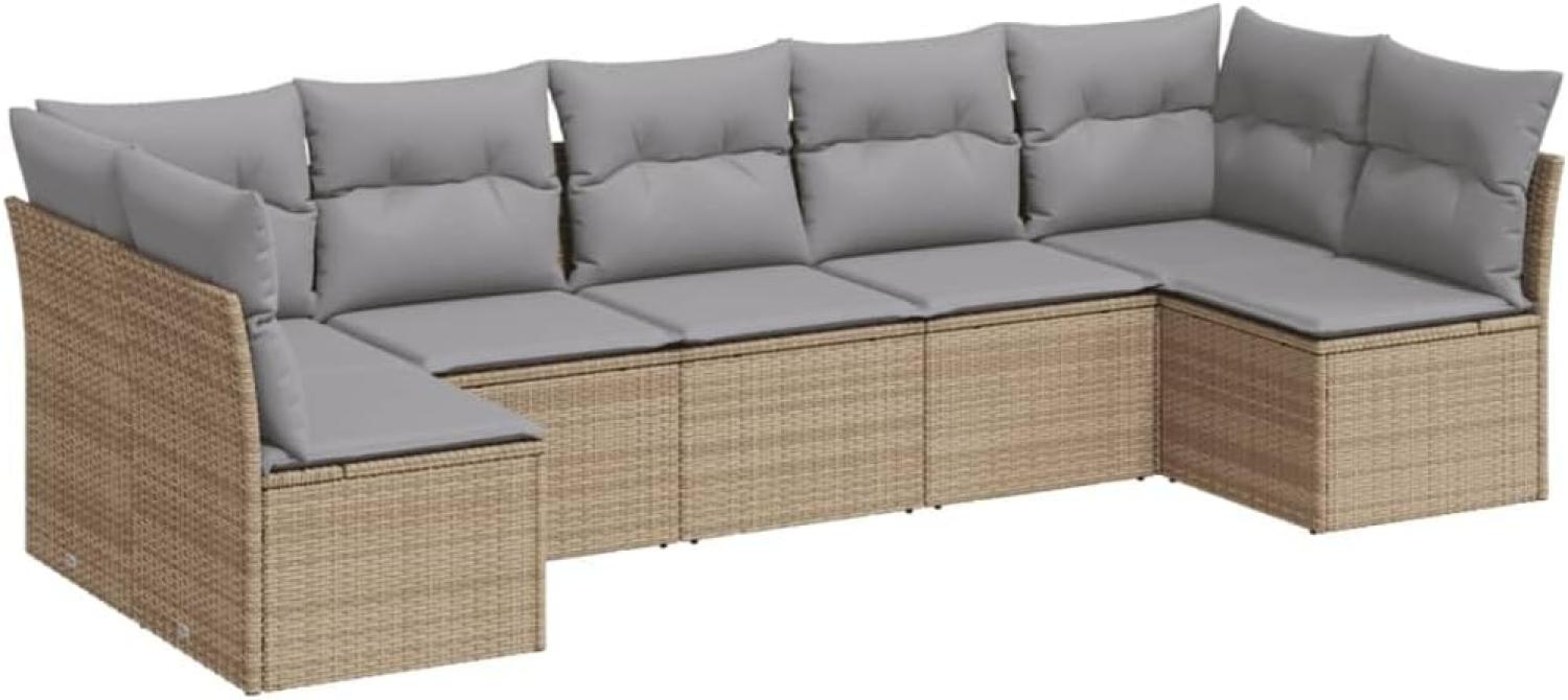 vidaXL 7-tlg. Garten-Sofagarnitur mit Kissen Beige Poly Rattan 3217429 Bild 1