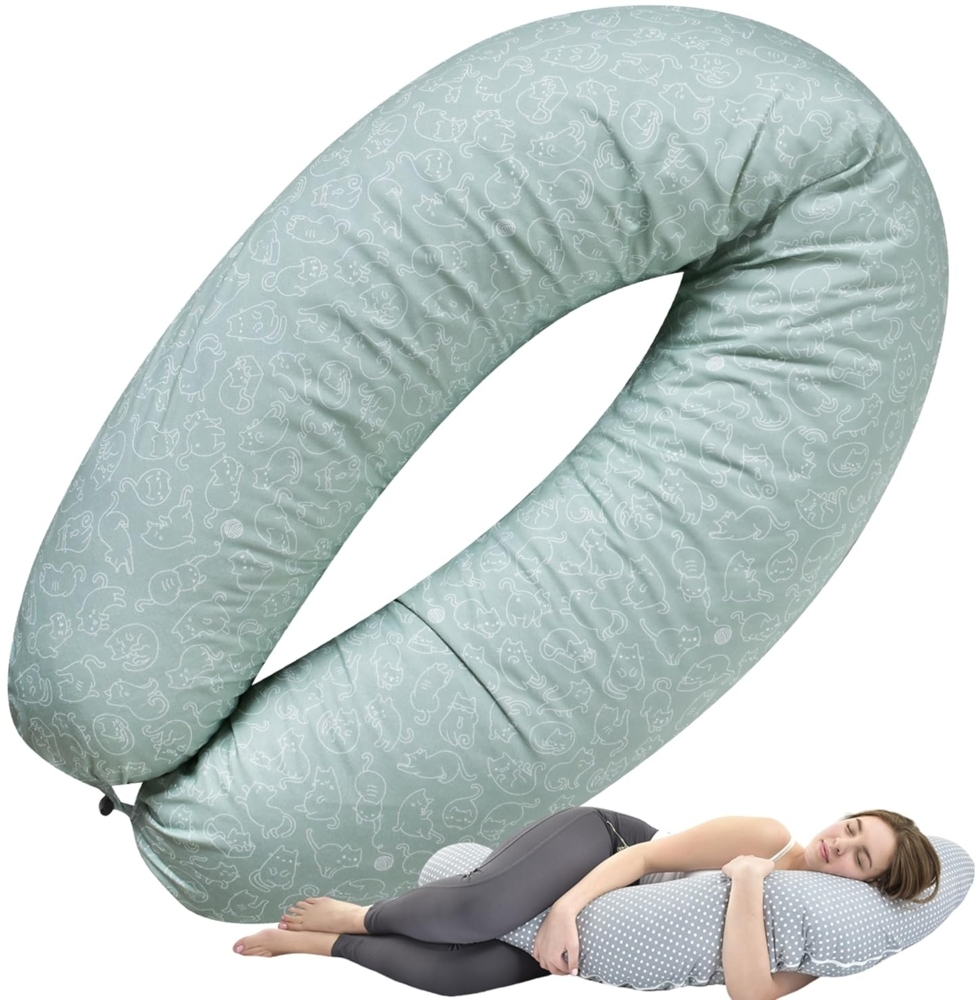 sei Design Stillkissenbezug 100% Baumwolle passend für Stillkissen XXL, Bezug für Schwangerschaftskissen, Seitenschläferkissen 190x30 cm, mit Reißverschluss, waschbar und Schadstoffgeprüft Bild 1