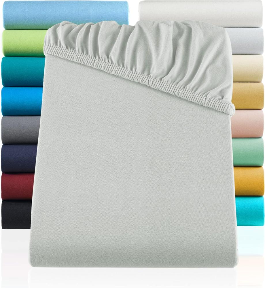 2er Pack Kinder Spannbettlaken 70x140 cm Jersey Spannbetttuch für Babybett Kinderbett, Silber Bild 1