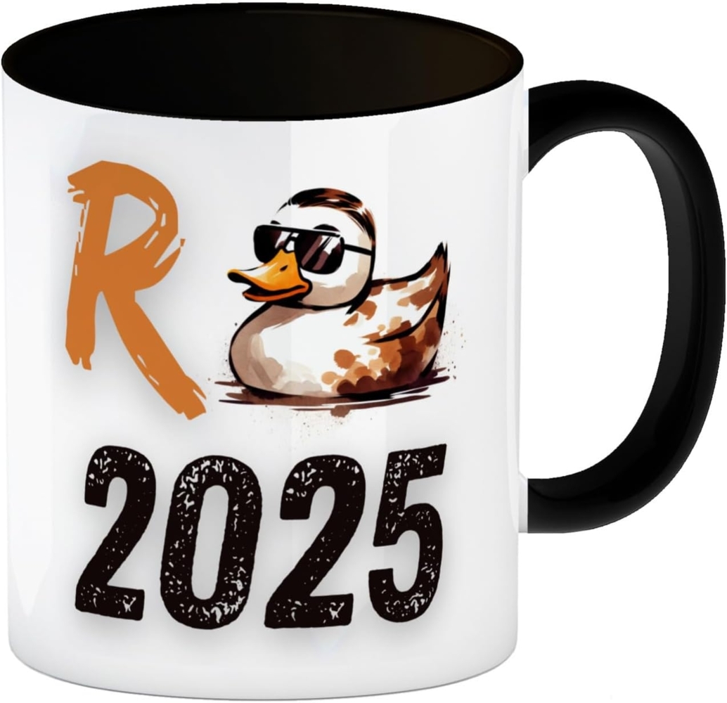 speecheese Tasse Ente mit Sonnenbrille Kaffeebecher in schwarz mit Spruch Rente 2025 Bild 1