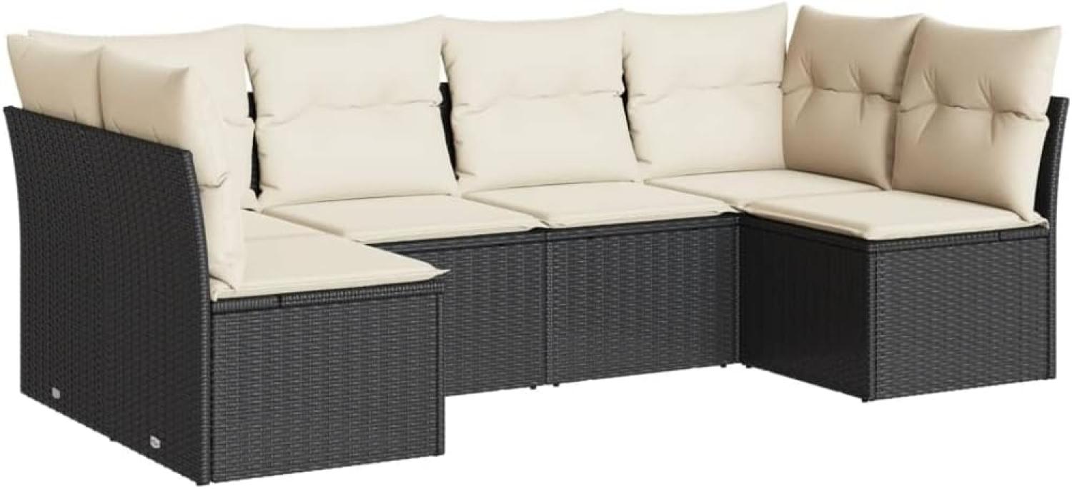 vidaXL 6-tlg. Garten-Sofagarnitur mit Kissen Schwarz Poly Rattan 3217386 Bild 1