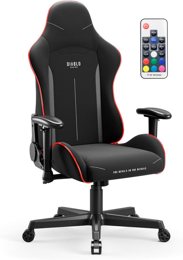 Diablo X-ST4RTER Gaming Stuhl Chair Bürostuhl Schreibtischstuhl Ergonomisch Stoffbezug 2D Armlehnen Kippmechanismus (Schwarz (LED)) Bild 1