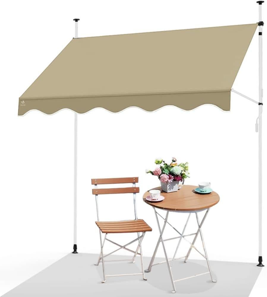 VOUNOT Klemmmarkise Balkon mit Handkurbel, höhenverstellbar Balkonmarkise ohne Bohren, UV-beständig, Wasserdicht & Sonnenschutz, 200 cm breit, Beige Bild 1