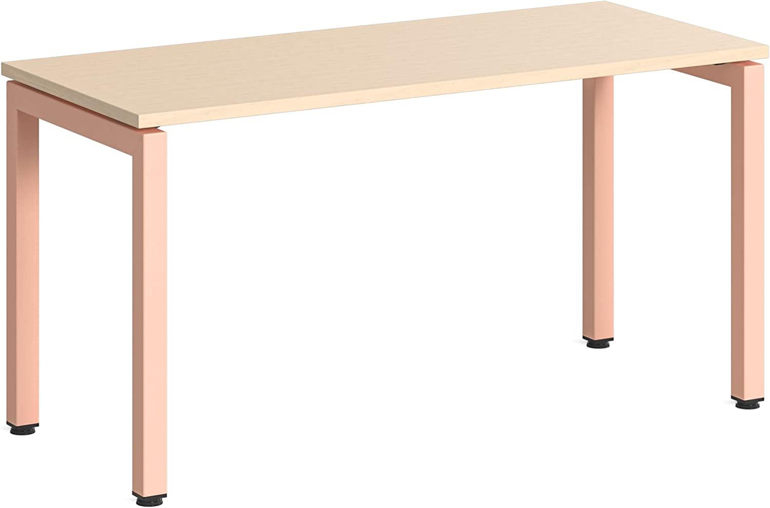 Steelcase Ottima Portico Homeoffice-Schreibtisch in fixer Höhe, Melamin-Tischplatte in der Ausführung Klare Eiche und Gestell in der Farbe Rosenquarz, einfache Montage (140 x 60 cm) Bild 1