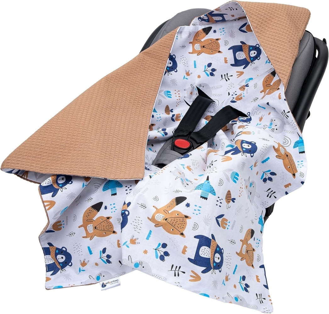Medi Partners Einschlagdecke 100% Baumwolle Waffle 85x85 cm Kuscheldecke für Kinderwagen Babyschale universal Baby Decke doppelseitig Babydecke Buggy Autositz Bild 1