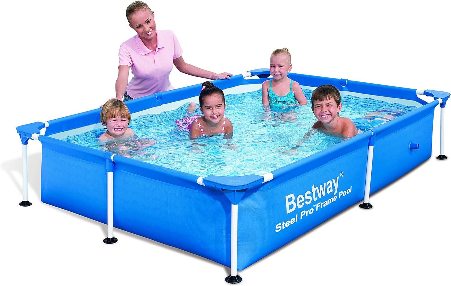 Bestway Steel Pro Frame Pool, 221 x 150 x 43 cm ohne Pumpe, eckig, blau Bild 1